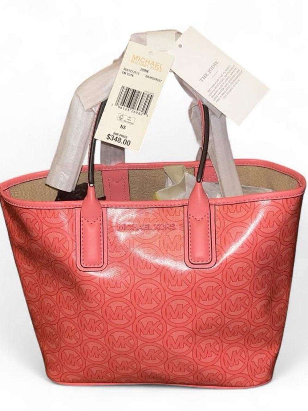 NWT Michael Kors Jodie Small Tote Grapefruit MK Logo Bag